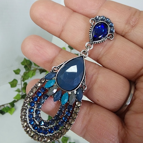 Silver with Blue Teardrop Earrings - Picture 4 of 9